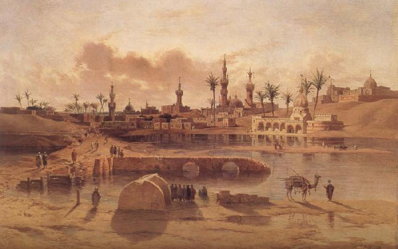 Adrien Dauzats View of Damanhur during the Flooding of the Nile